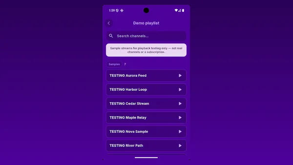 BenBen TV demo playlist: sample streams for playback testing