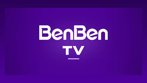 BenBen TV feature graphic: white BenBen TV wordmark on deep purple